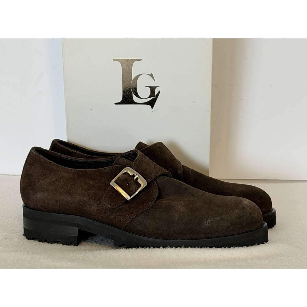 LUCA GROSSI "Divarese" Brown Suede Leather Monk Strap Lug Sole Shoes 41 / US 11